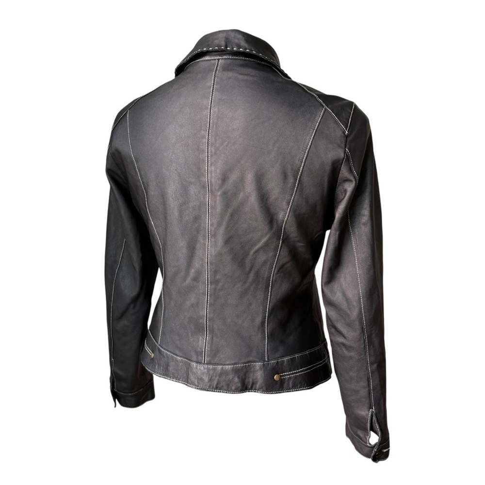 CABI Black Leather Jacket With Contrast Top Stitching (runs very small) - Picture 7 of 15